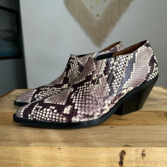 & other stories Brown Snake Skin Leather Pointed Toe Western Ankle Boots Size 7 - Picture 1 of 15